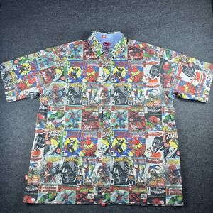 Vtg Ecko Unltd Men's Spiderman Print Short Sleeve Woven Camp Shirt Size XXL
